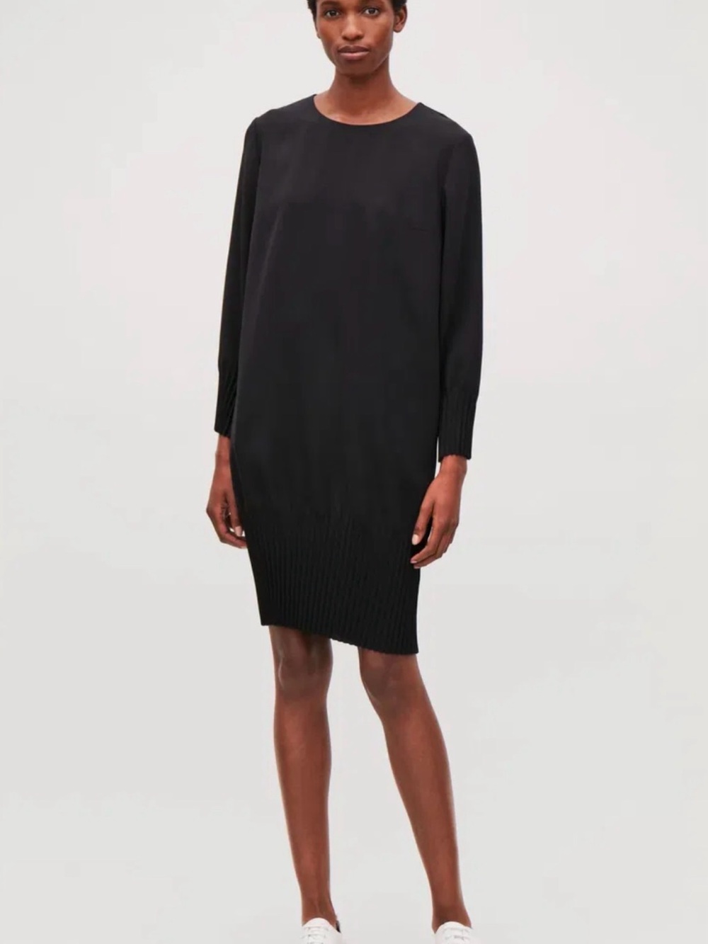 COS Black Long-Sleeve Ribbed Hem Shift Dress